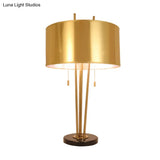Contemporary Gold Fabric Nightstand Lamp - Straight Sided Shade 1 Head Task Lighting