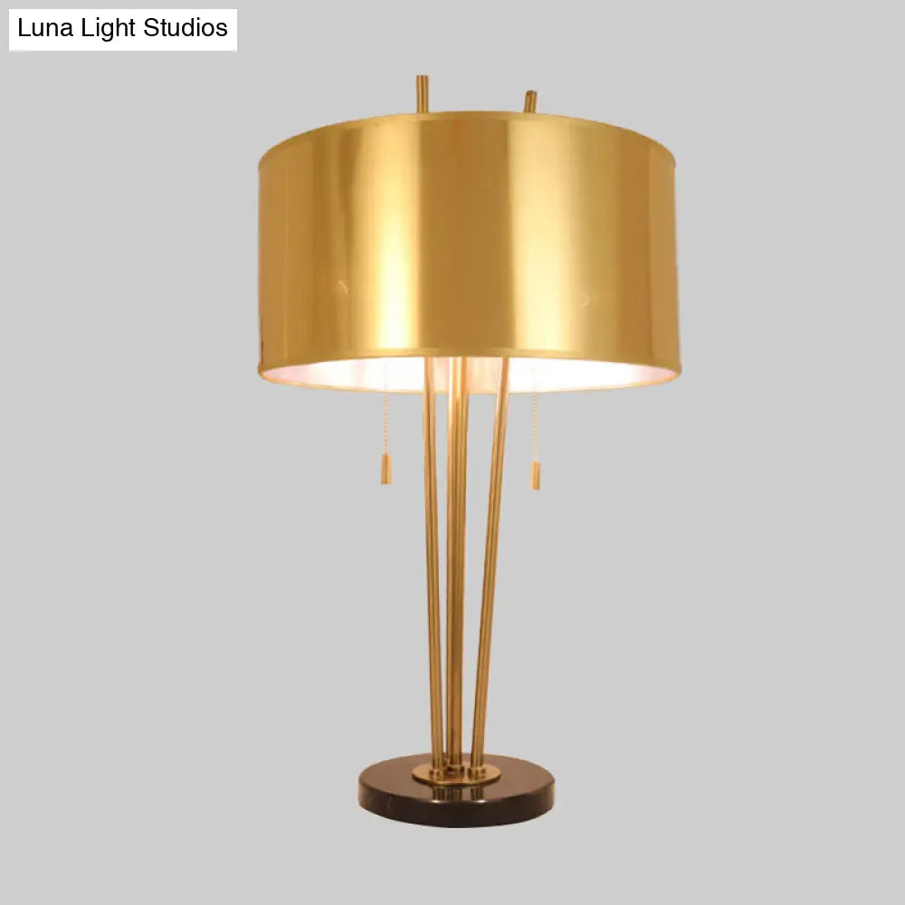 Contemporary Gold Fabric Nightstand Lamp - Straight Sided Shade 1 Head Task Lighting