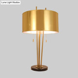 Contemporary Gold Fabric Nightstand Lamp - Straight Sided Shade 1 Head Task Lighting