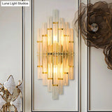 Contemporary Gold Finish Bedroom Wall Sconce With Crystal Tube Shape - 2 Lights
