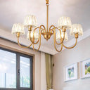 Contemporary Gold Finish Chandelier With Crystal Pendulum - 3/6 Bulbs 3 /