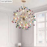 Contemporary Gold Flower Chandelier With Multi-Agate Lights - Hanging Ceiling Fixture