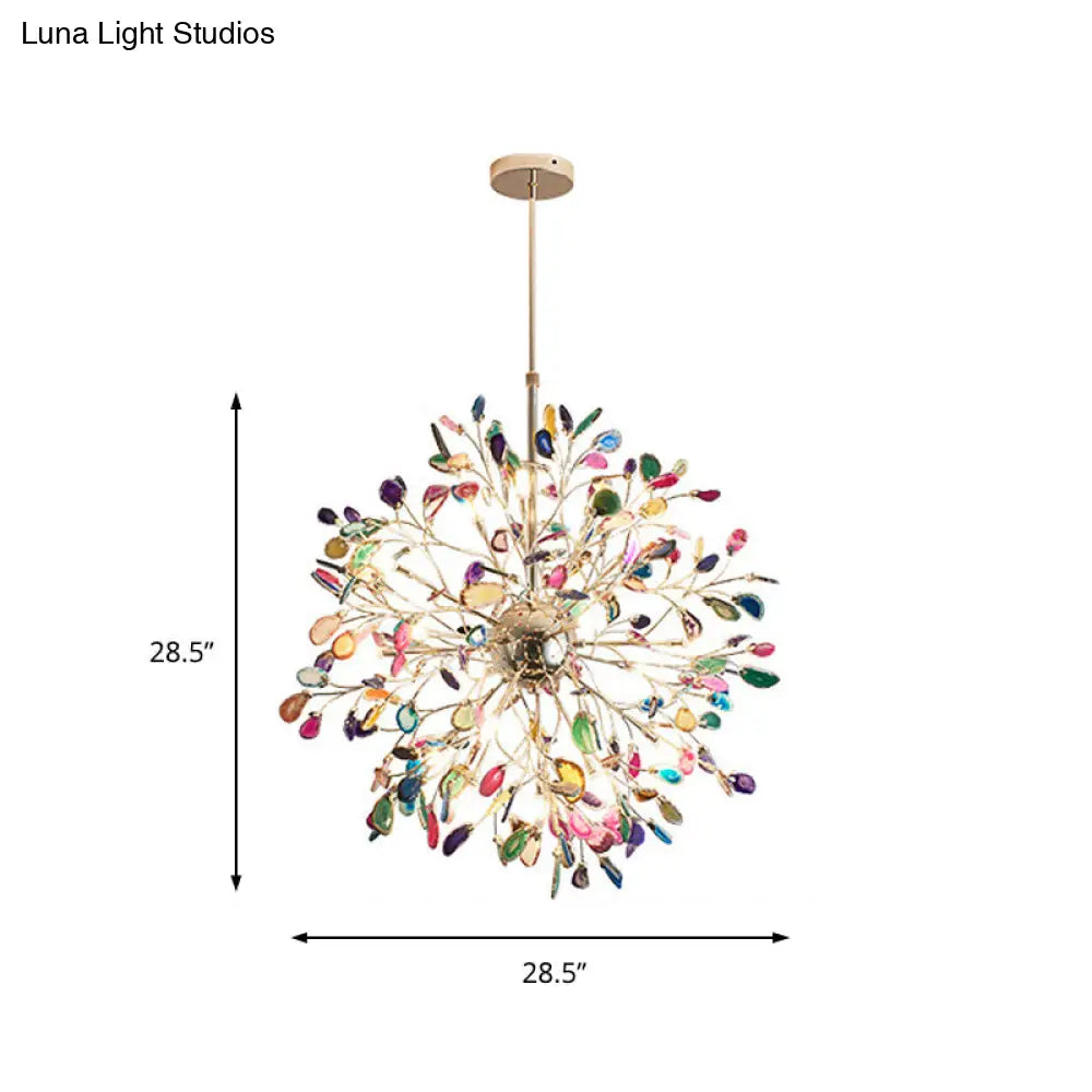 Contemporary Gold Flower Chandelier With Multi-Agate Lights - Hanging Ceiling Fixture