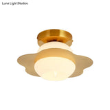 Contemporary Gold Flush Mount Hallway Light With White Glass Shade