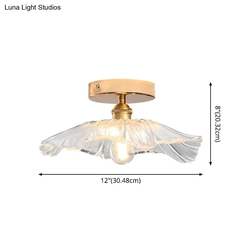Contemporary Gold Glass Flower Ceiling Mount Light Fixture