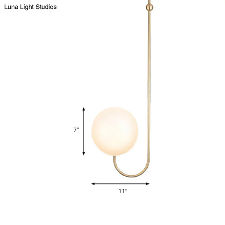 Contemporary Gold Hanging Pendant Lamp With White Glass Shade For Bedroom