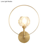 Contemporary Gold Head Surface Wall Sconce With Beveled Crystal Ball Ring Frame - Elegant Lamp