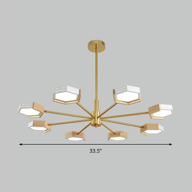 Contemporary Gold Hexagon Pendant Lighting 6/8 Lights Warm/White Ceiling Chandelier