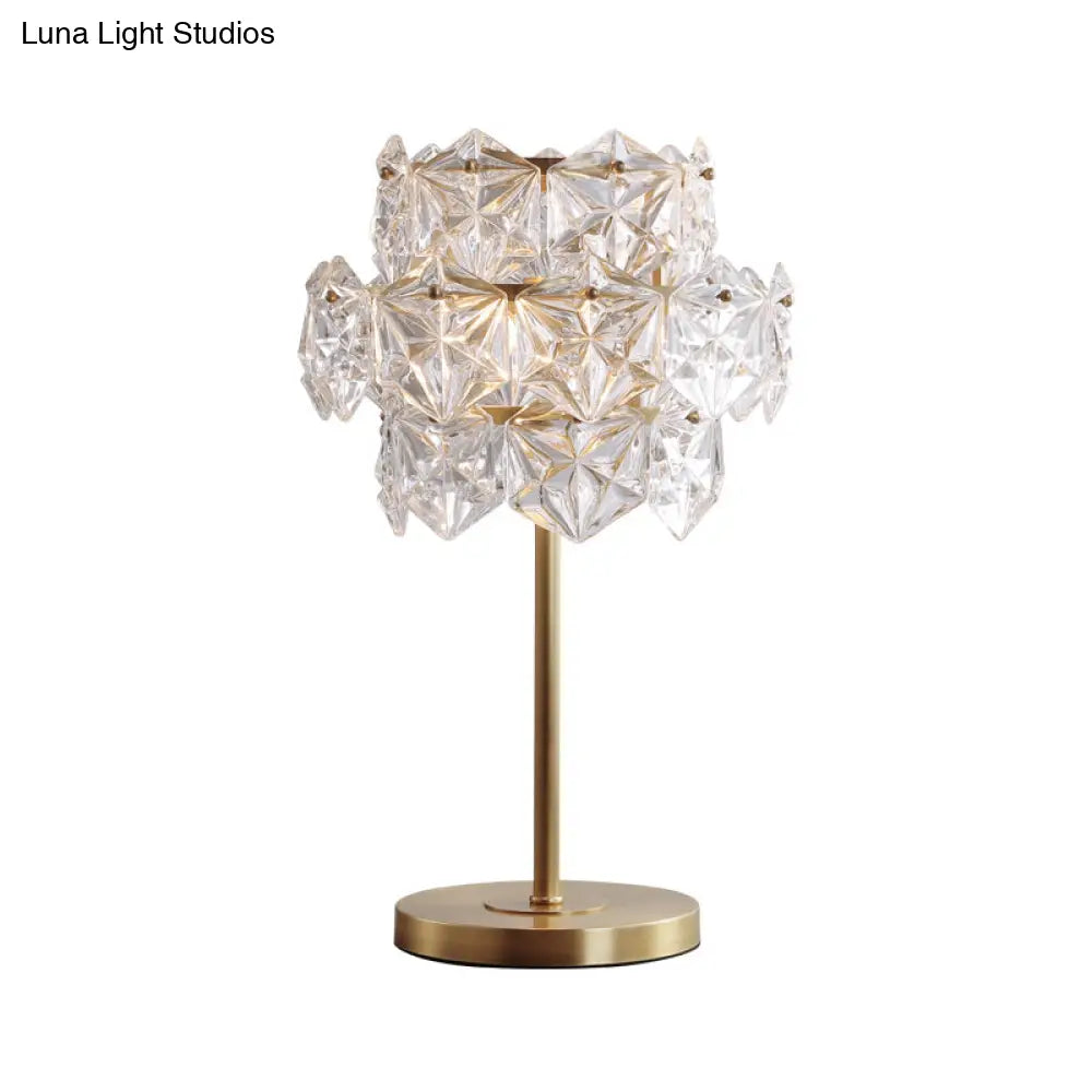 Contemporary Gold Ice Flower Crystal Reading Lamp Hexagonal Task Lighting 6 Heads