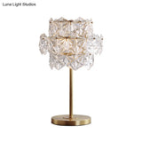 Contemporary Gold Ice Flower Crystal Reading Lamp Hexagonal Task Lighting 6 Heads