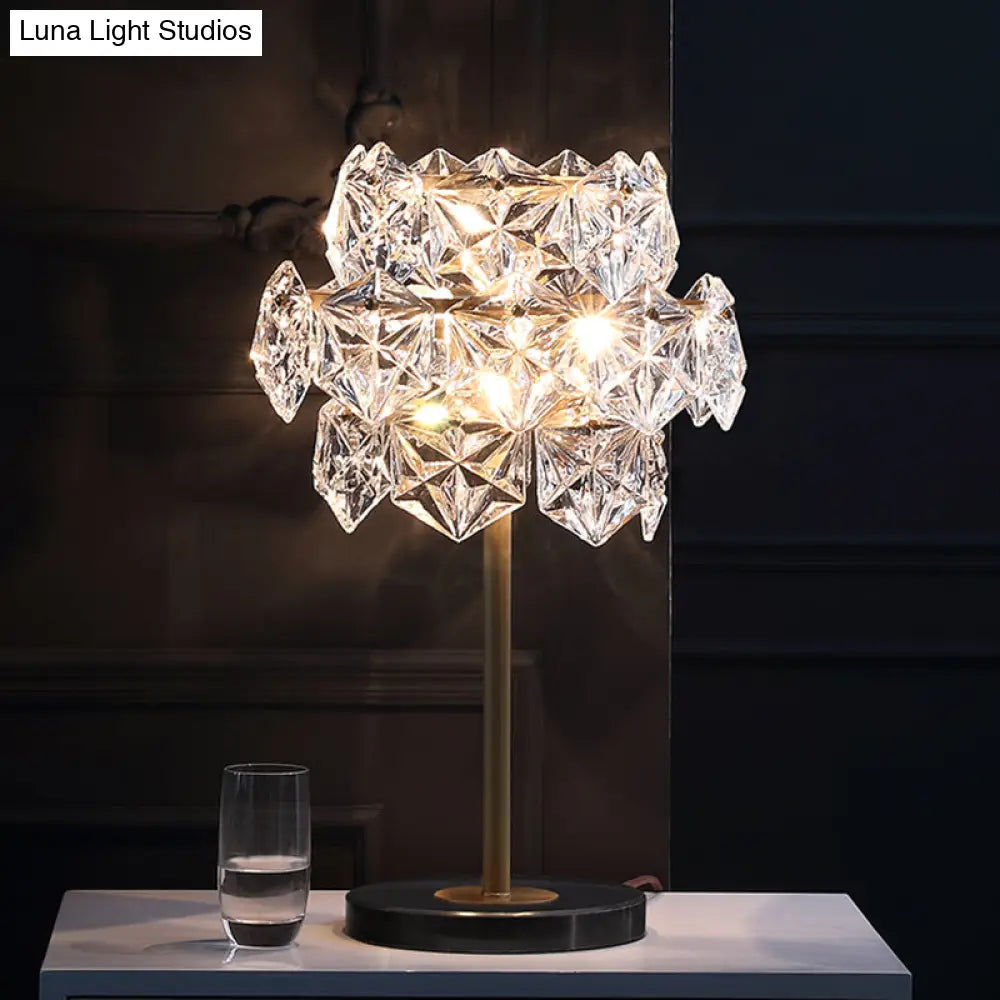 Contemporary Gold Ice Flower Crystal Reading Lamp Hexagonal Task Lighting 6 Heads