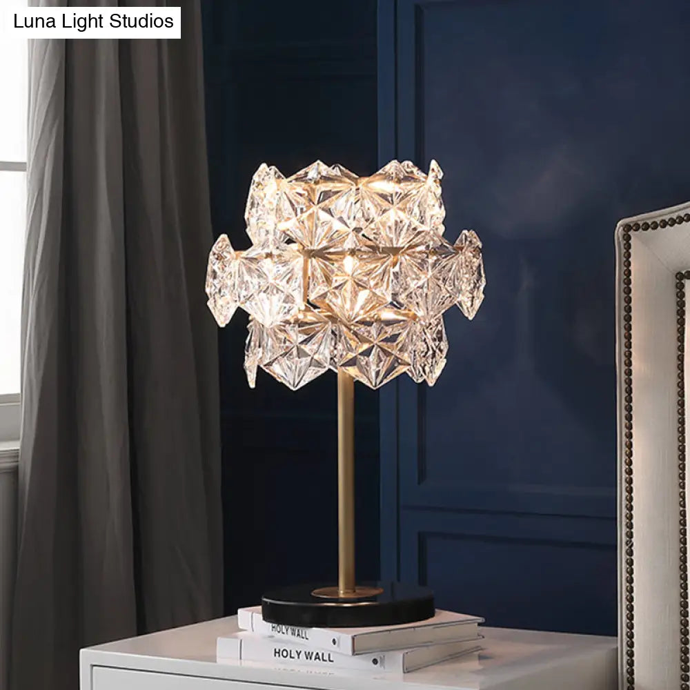 Contemporary Gold Ice Flower Crystal Reading Lamp Hexagonal Task Lighting 6 Heads