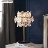 Contemporary Gold Ice Flower Crystal Reading Lamp Hexagonal Task Lighting 6 Heads