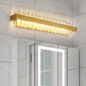 Contemporary Gold Led Bathroom Wall Sconce With Clear Oval-Cut Crystals