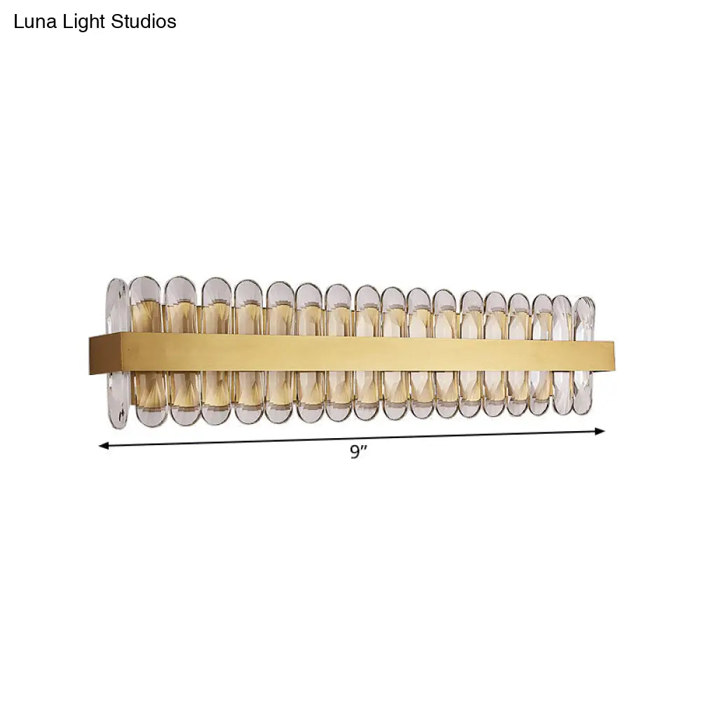 Contemporary Gold Led Bathroom Wall Sconce With Clear Oval-Cut Crystals