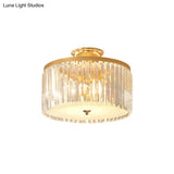Contemporary Gold Led Ceiling Fixture For Bedroom With Crystal Rods