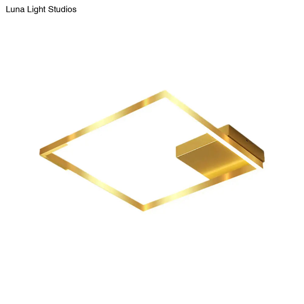Contemporary Gold Led Ceiling Flush Light Fixture - 16’/19.5’ Wide Squared Cage Design