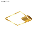 Contemporary Gold Led Ceiling Flush Light Fixture - 16’/19.5’ Wide Squared Cage Design