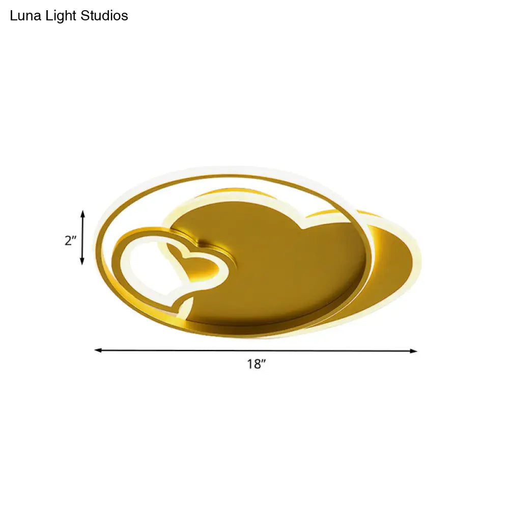 Contemporary Gold Led Ceiling Lamp With Star/Loving Heart Acrylic Shade - Flush Mount Fixture For
