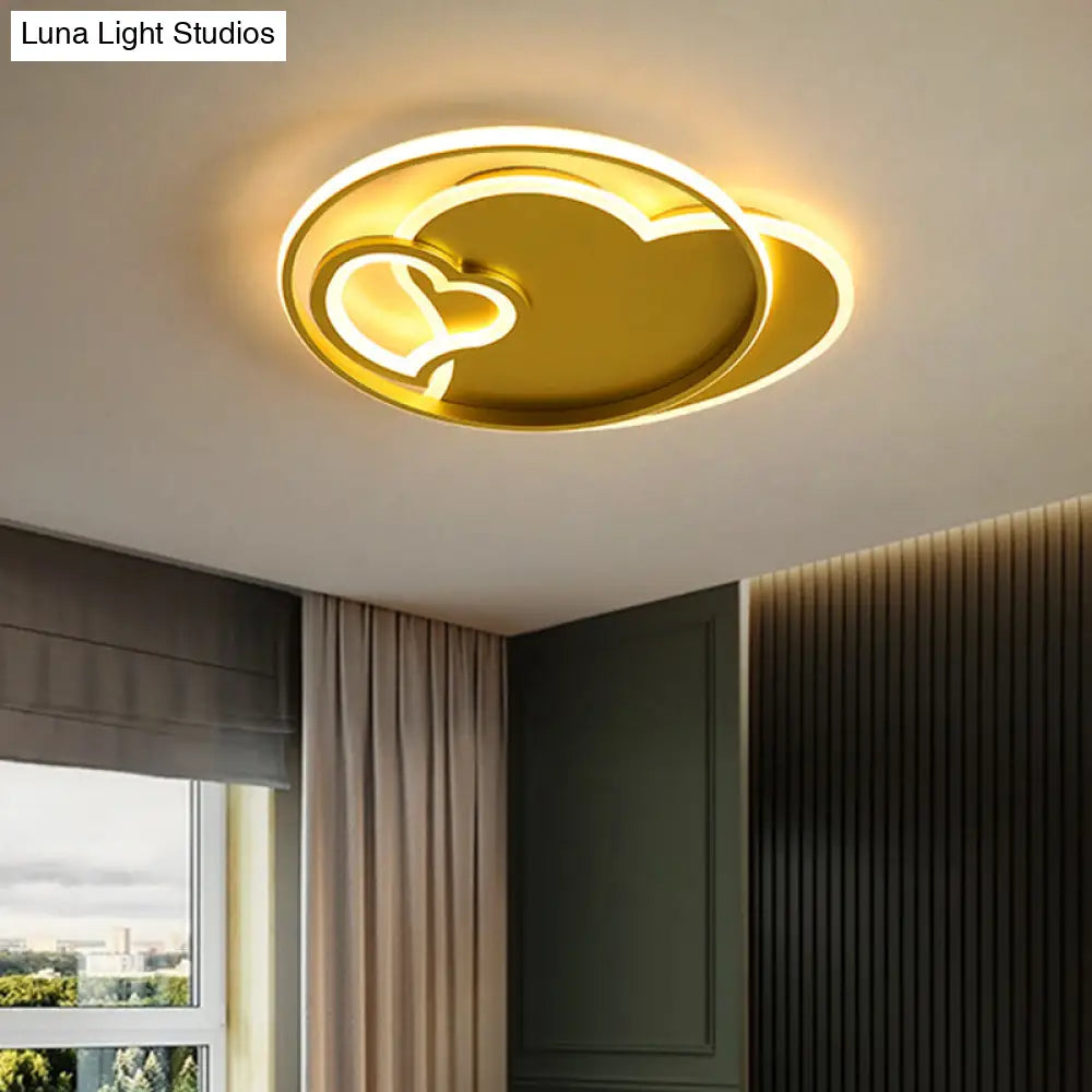 Contemporary Gold Led Ceiling Lamp With Star/Loving Heart Acrylic Shade - Flush Mount Fixture For
