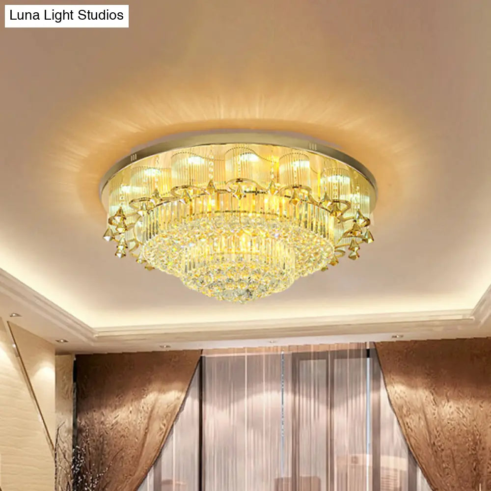 Contemporary Gold Led Diamond Crystal Dual - Layered Ceiling Flush Mount Light