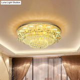 Contemporary Gold Led Diamond Crystal Dual - Layered Ceiling Flush Mount Light