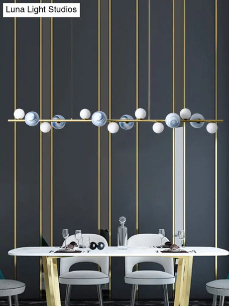 Contemporary Gold Metal Island Pendant Light With Glass Sphere For Dining Table