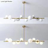 Contemporary Gold Metal Island Pendant Light With Glass Sphere For Dining Table