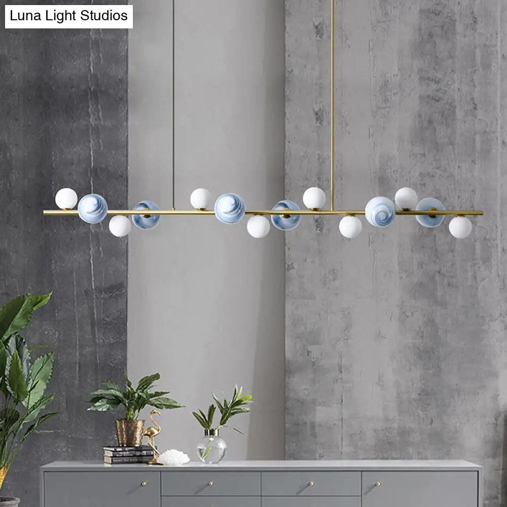 Contemporary Gold Metal Island Pendant Light With Glass Sphere For Dining Table
