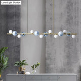 Contemporary Gold Metal Island Pendant Light With Glass Sphere For Dining Table