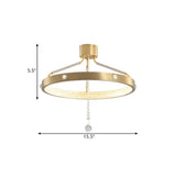 Contemporary Gold Metal Led Semi Flush Mount Ceiling Light With Crystal Strand - 19.5/15.5 Wide