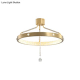 Contemporary Gold Metal Led Semi Flush Mount Ceiling Light With Crystal Strand - 19.5’/15.5’ Wide
