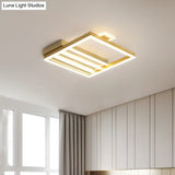 Contemporary Gold Metal Shade Flush Mount Ceiling Light Fixture - Square - Frame 18’/25.5’ Width