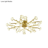 Contemporary Gold Metallic Blossom Branch Ceiling Lamp For Dining Room