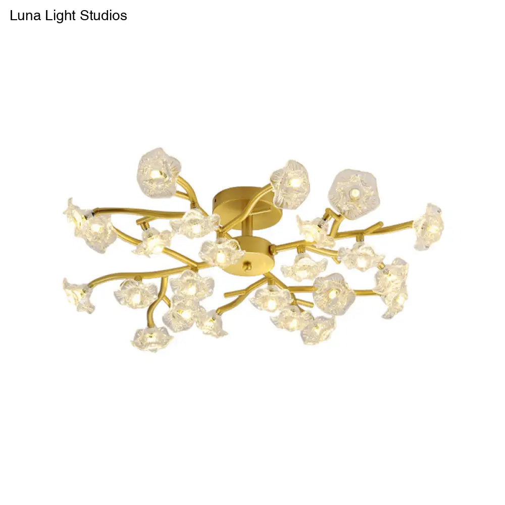 Contemporary Gold Metallic Blossom Branch Ceiling Lamp For Dining Room