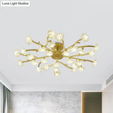 Contemporary Gold Metallic Blossom Branch Ceiling Lamp For Dining Room