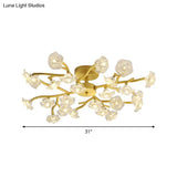 Contemporary Gold Metallic Blossom Branch Ceiling Lamp For Dining Room