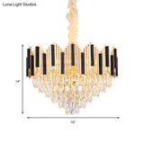 Contemporary Gold Multi Layer Ceiling Pendant Light With Crystal Prism - 6/10 Heads