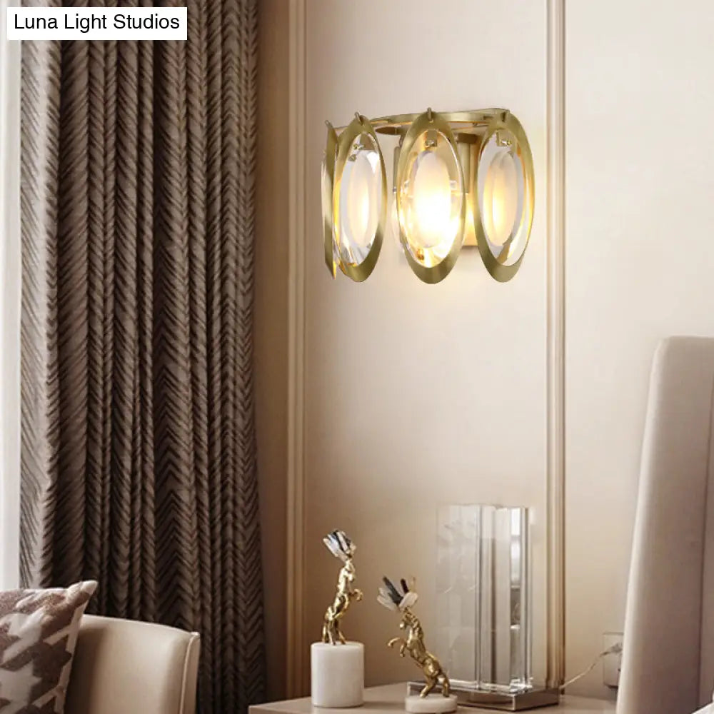 Contemporary Gold Oval Sconce With Cut Crystal Detail - Perfect Wall Fixture For Living Room