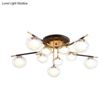 Contemporary Gold Oval Shade Ceiling Fixture - Dining Room Glass & Metal Semi Flush Mount Light