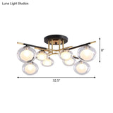 Contemporary Gold Oval Shade Ceiling Fixture - Dining Room Glass & Metal Semi Flush Mount Light
