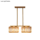 Contemporary Gold Pendant Lighting For Dining Room - Metal Linear Island Lamp With Clear Cuboid