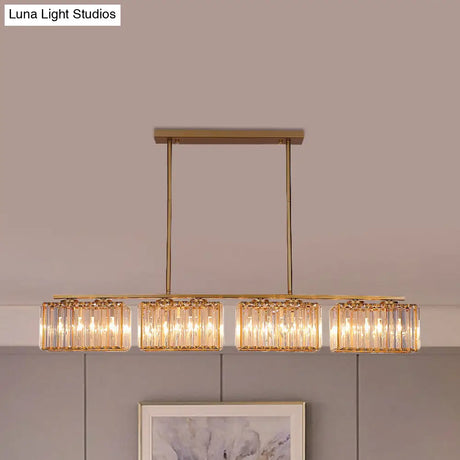 Contemporary Gold Pendant Lighting For Dining Room - Metal Linear Island Lamp With Clear Cuboid