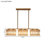 Contemporary Gold Pendant Lighting For Dining Room - Metal Linear Island Lamp With Clear Cuboid