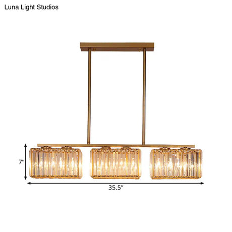 Contemporary Gold Pendant Lighting For Dining Room - Metal Linear Island Lamp With Clear Cuboid