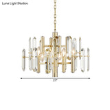 Contemporary Gold Radial Ceiling Pendant With Crystal Panel - 8-Light Chandelier