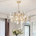 Contemporary Gold Radial Ceiling Pendant With Crystal Panel - 8-Light Chandelier
