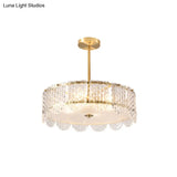 Contemporary Gold Round Bedroom Ceiling Fixture With Clear Crystal Blocks - Semi Flush 4 Heads