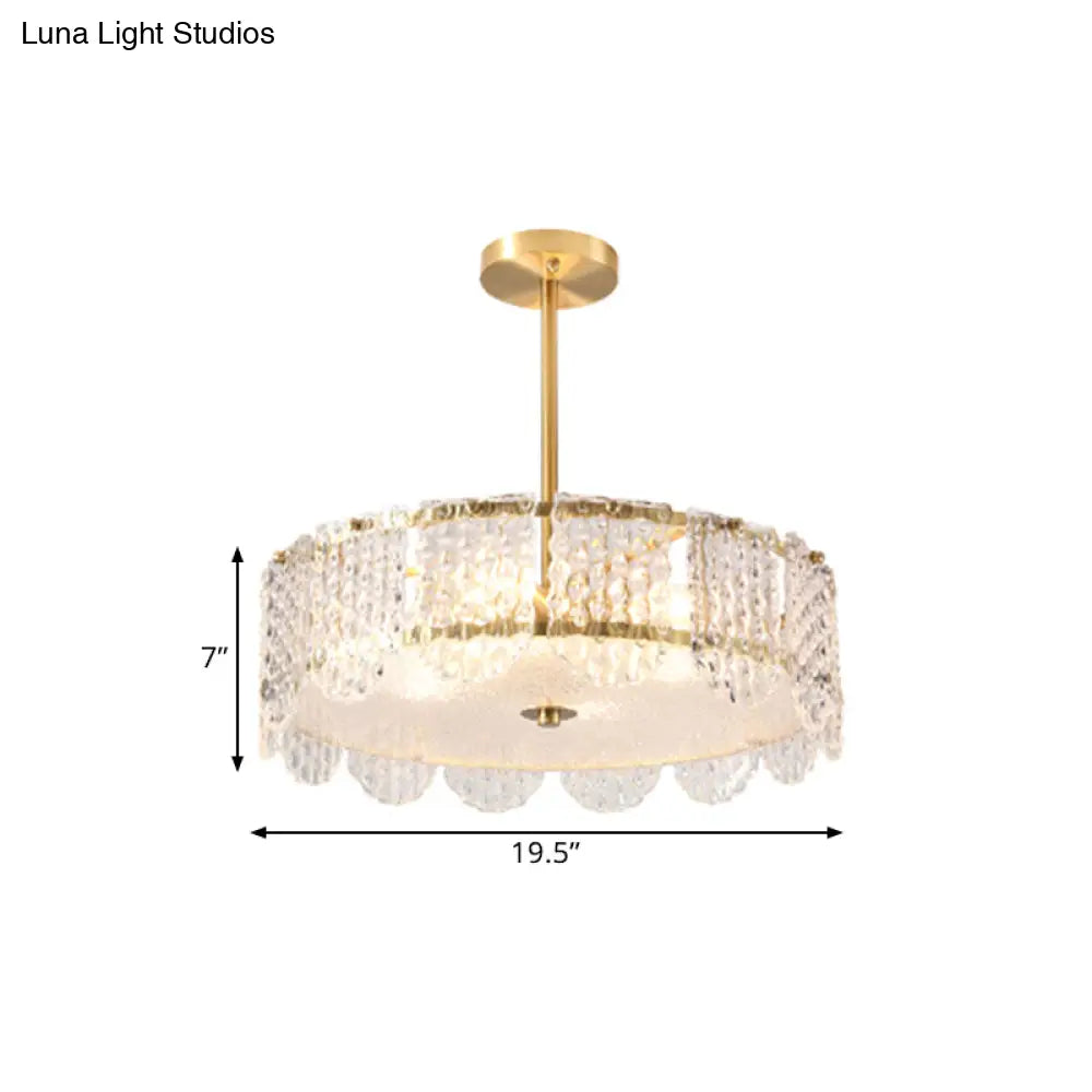 Contemporary Gold Round Bedroom Ceiling Fixture With Clear Crystal Blocks - Semi Flush 4 Heads