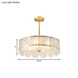 Contemporary Gold Round Bedroom Ceiling Fixture With Clear Crystal Blocks - Semi Flush 4 Heads